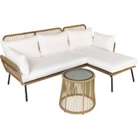 Outsunny Salon de jardin d'angle 4 pers. style colonial table basse coussins grand confort inclus résine tressée beige Aosom France