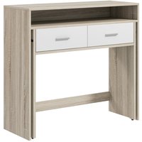 HOMCOM Table console avec plateau coulissant et 2 tiroirs, table de couloir avec rangement, 95l x 35P x 87H cm, aspect chêne