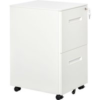Vinsetto Schreibtisch Container, Aktenschrank abschließbar, mit 2 Schubladen, Büroschrank Metall, Rollen, A4, Weiß Aosom.de