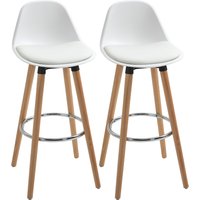 HOMCOM Set 2 Sgabelli da Bar Stile Nordico con Schienale, Cuscino e Poggiapiedi, Legno e Plastica, Bianco Aosom Italy