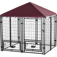 PawHut Chenil extérieur pour chiens tissu oxford avec 2 supports de bol rotatifs 8 panneaux toit imperméable 141 x 141 x 153 cm