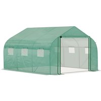 Outsunny Serre Tunnel de Jardin Grande 3.5 x 3 x 2 m - 6 fenêtres et Porte zippée Enroulable - Acier galvanisé PE Haute densité Vert