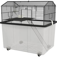 PawHut Cage hamster cage rongeur 2 étages avec roulettes plate-forme et échelle en fil d'acier 57 x 43 x 57 cm noir