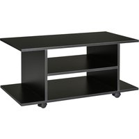 HOMCOM Meuble tv bas table basse a roulettes en panneaux de particules noir