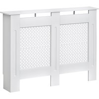 HOMCOM Cache-radiateur couverture de radiateur de chauffage en panneau MDF avec une grille de forme ronde moderne élégante 111,5 x 82 x 19 cm blanc