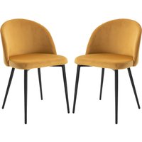 HOMCOM Lot de 2 Chaises salle à manger en velours design scandinave pieds effilés métal noir - assise dossier ergonomique moutarde Aosom France