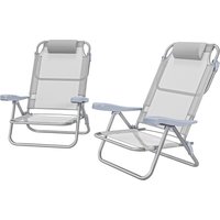 Outsunny Lot de 2 chaises de jardin pliantes chaise de pêche portable chaise de camping appui-tête dossier inclinable à 6 niveaux