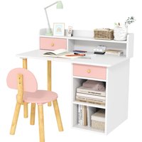 2 Pieces Study Table Hutch Desk Chair Set Storage Drawer Shelves