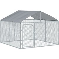PawHut Chenil extérieur avec toit pour chien 5 m² parc grillagé espace couvert acier galvanisé 230 x 230 x 175 cm Aosom France