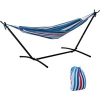 Outsunny Hamac de jardin avec support en métal époxy hamac sur pied 1 place charge max. 120 Kg sac transport bleu blanc