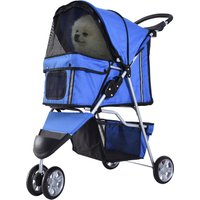 PawHut Passeggino Pieghevole con Cestino Portaoggetti e Imbottitura Lavabile, Carrello per Animali Domestici, 75 x 45 x 97cm, Blu Aosom Italy