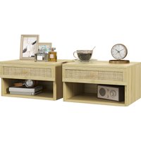 HOMCOM Lot de 2 tables de chevet murales tiroir coulissant, niche, plateau - en bois dim. 40L x 34l x 23H cm