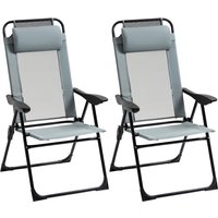 Outsunny Lot de 2 chaises de jardin set basic de 2 chaises pliantes chaise de camping accoudoir dossier réglable en 5 positions