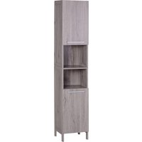 kleankin Colonna Bagno Multifunzione, 2 Armadietti, 2 Ripiani Aperti, in MDF - 30x32x172.5 cm, Color Legno Aosom