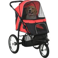 PawHut Pet Stroller Jogger for Medium, Small Dogs, Foldable Cat Pram Dog Pushchair w/ Adjustable Canopy, 3 Big Wheels - Red Aosom UK