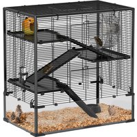 PawHut 4 Tiers Hamster Cage with Deep Tempered Glass Bottom, Hut, Running Wheel, Food Dish, Water Bottle, 78.5 x 48.5 x 80cm | Aosom Ireland