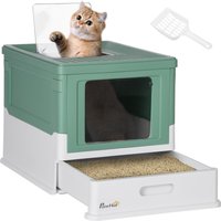 PawHut Maison de toilette pour chat pliable double porte battante et supérieure pelle fourni 47,5 x 35,5 x 36,7 cm vert