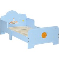 ZONEKIZ Toddler Bed with Rocket & Plants Patterns, Kids Bedroom Furniture, Safety Side Rails, Blue Aosom UK