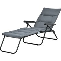Outsunny Chaise longue pliable dossier inclinable multipositions grand confort avec accoudoirs matelas acier 153 x 58,5 x 89 cm gris