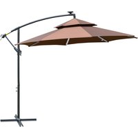 3 Cantilever Parasol Banana Hanging Umbrella Double Roof LED Solar lights Crank 8 Sturdy Ribs Cross Base Outdoor Coffee