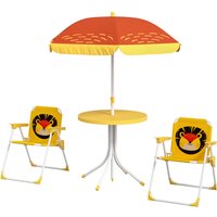 Outsunny Ensemble salon de jardin enfant 4 pièces motif du lion avec parasol réglable Ø 100 cm chaise pliable jaune