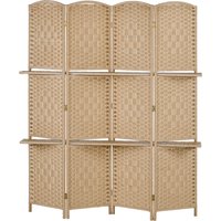HOMCOM Paravent séparateur de pièce 4 panneaux 160 x170 cm avec 2 étagères, pliable, en bois