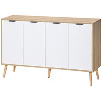 HOMCOM Buffet bas meuble de rangement 2 placards 4 portes motif chevrons étagères réglables 120 x 35 x 77,4 cm blanc