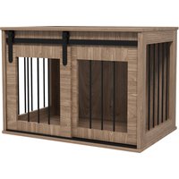PawHut Cage caisse pour chien animaux intérieur porte coulissante, métal effet bois, dim. 57H x 80L x 54l cm