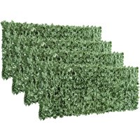 Outsunny 4-Piece Artificial Leaf Hedge Screen Privacy Fence Panel for Garden Outdoor Indoor Decor, Dark Green, 2.4M x 1M Aosom UK