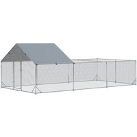 PawHut Pollaio da Giardino per 15-18 Galline in Acciaio Zincato e PE con Tettoia e Serratura, 600x300x195 cm Aosom