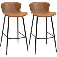 HOMCOM Lot de 2 tabourets de bar assise en similicuir hauteur 76 cm avec repose-pieds en acier et dossier design vintage marron