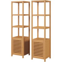 HOMCOM Lot de 2 meubles colonne rangement salle de bain bambou design naturel 36L x 33l x 140H cm 4 étagères 8 niveaux + placard