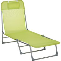 Outsunny Bain de soleil transat chaise longue inclinable pliable avec oreiller dossier réglable sur 5 niveaux vert