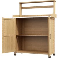 Outsunny Table de rempotage table de jardinage avec placard et étagères et plateau patins antidérapants en bois sapin jaune