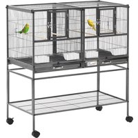 Double Rolling Metal Bird Cage Parrot Cage Removable Metal Tray Storage Shelf Wood Perch Food Container