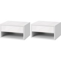 HOMCOM Lot de 2 tables de chevet murales table de nuit tiroir coulissant niche plateau en bois dim. 37L x 32l x 21H cm blanc