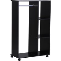 HOMCOM HOMCOM offener Kleiderschrank Dielenschrank mit Kleiderstangen und Räder Aluminium 80x40x128 cm Schwarz Aosom