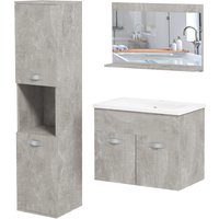 kleankin Ensemble de meubles de salle de bain 3 pièces miroir étagère + meuble vasque + meuble colonne suspendus, gris