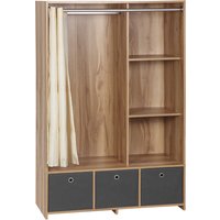HOMCOM Armoire penderie armoire de rangement avec tringle rideaux 3 tiroirs en tissu amovibles 105 x 48 x 160 cm naturel Aosom France