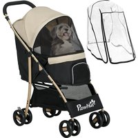 PawHut Oxford Pet Stroller for Small Dogs with Rain Cover, Lightweight & Portable, Dark Khaki Aosom UK