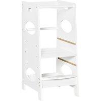 HOMCOM Torre di Apprendimento Montessoriana Regolabile in Altezza con 3 Livelli per Bambini in Legno MDF Bianco Ideale per Sviluppo e Sicurezza Aosom