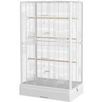 PawHut Cage à oiseaux volière avec portes perchoirs cage pour canaris perruches perroquets 61 x 36,5 x 98 cm blanc
