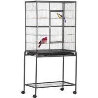 PawHut Cage Oiseaux Portable Noir Gris 4 Mangeoires 4 Perchoirs 81x48x163cm Aosom France