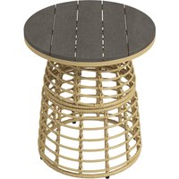 Outsunny Table basse de jardin ronde en résine aspect rotin métal et plateau composite, dim. Ø45 x 50H cm