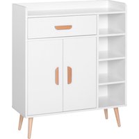 Homcom Meuble de rangement design scnadinave dim. 80L x 30l x 96H cm 4 niches placard 2 portes étagère tiroir coulissant bois massif panneaux particules blanc