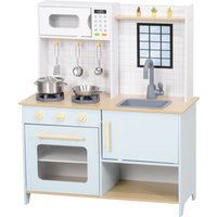 AIYAPLAY AIYAPLAY Kinderküche Spielküche mit Mikrowelle, Herd, Backofen und Küchenzubehör, Puppenküche mit Stauraum für 3+ Jahre Kinder, Blau Aosom