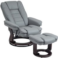 HOMCOM Fauteuil relax inclinable 135° grand confort pivotant 360° avec repose-pieds revêtement synthétique gris
