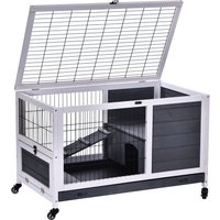 PawHut Rabbits Indoor Fir Wood Lift-Top Hutch Grey Aosom UK