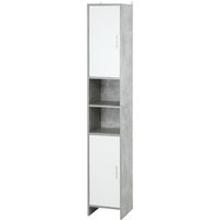 kleankin Colonne de Rangement Salle de Bain Aspect Béton Blanc 2 Placards et Étagère Aosom Fr