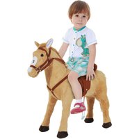 HOMCOM Schaukelpferd Reitpferd Spielpferd Plüschpferd mit Sound 85 x 28 x 60 cm Beige, ideal für Kinder zum Spielen und Schaukeln Aosom.de